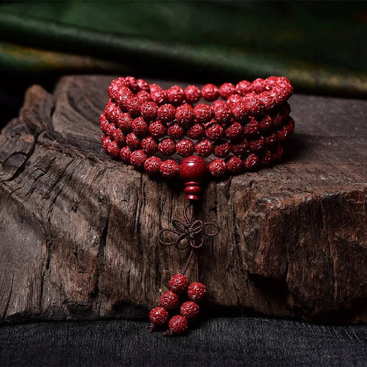 Cinnabar 108 Mala Beads Om Mani Padme Hum Pattern Engraved Blessing Bracelet