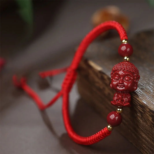 Blessing Chinese Zodiac Natal Buddha Cinnabar Amulet String Bracelet